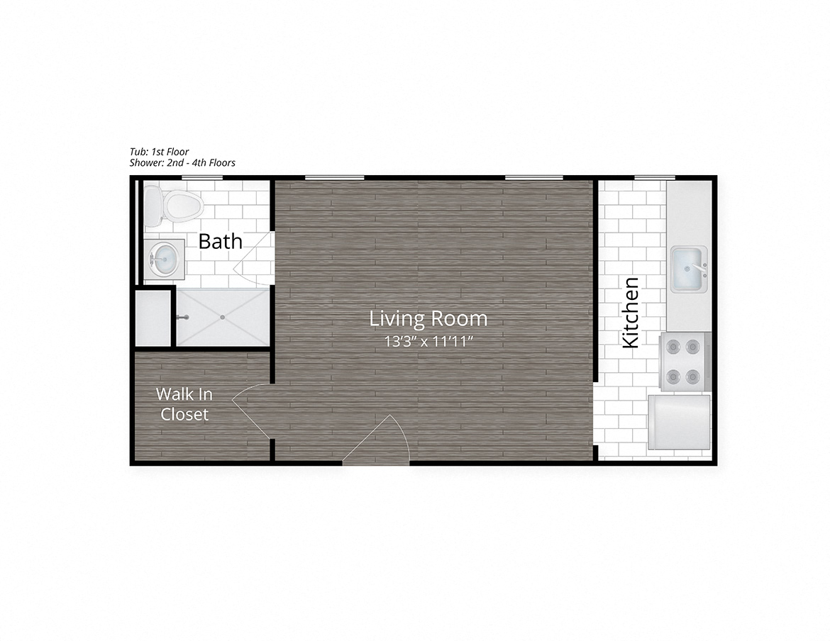 Floor plan for studio, 1 bath, 337 sqft